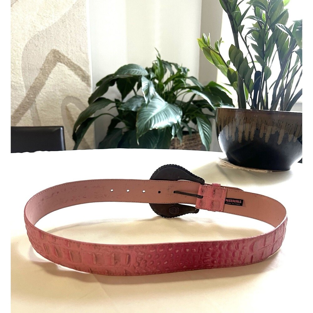 VTG Nanni Crock Embossed Pink Leather Belt Sz 32 Bling Buckle Coquette Western - Picture 4 of 8